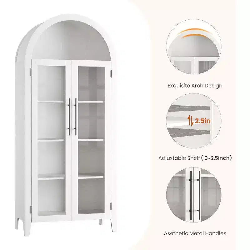 Meuble de cuisine à arcades - Étagère de présentation de ferme à 5 niveaux avec étagère réglable et 2 grandes portes en verre, placard de rangement polyvalent