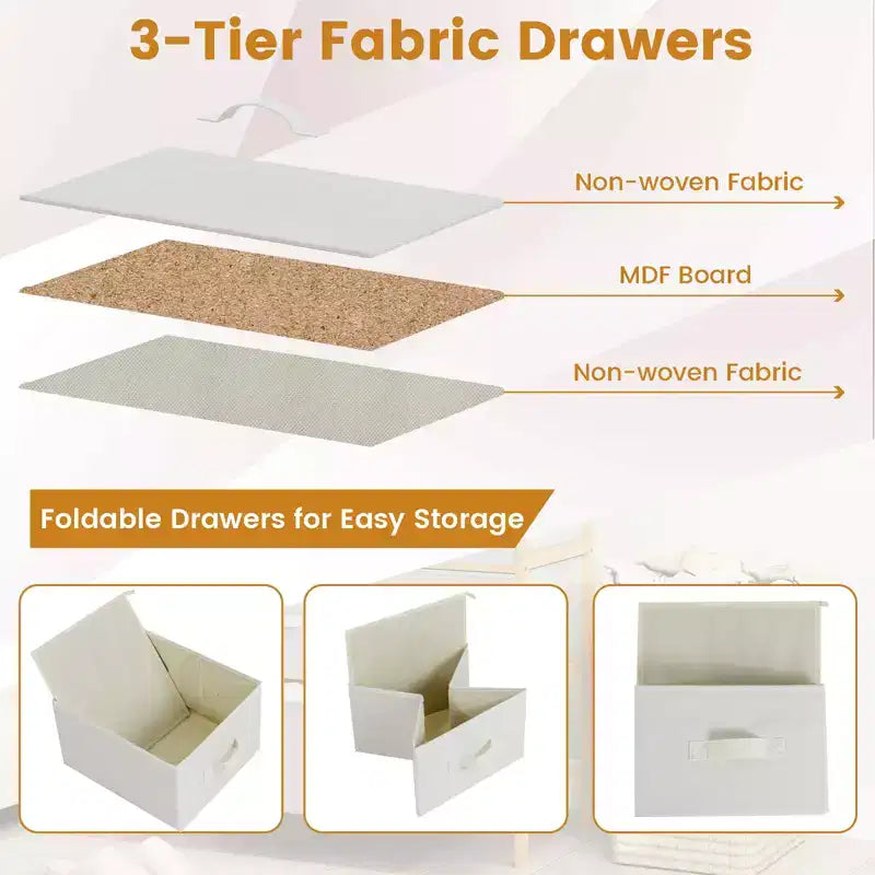 Commode en tissu avec 6 tiroirs Tour de rangement en bambou avec 6 bacs pliables en tissu