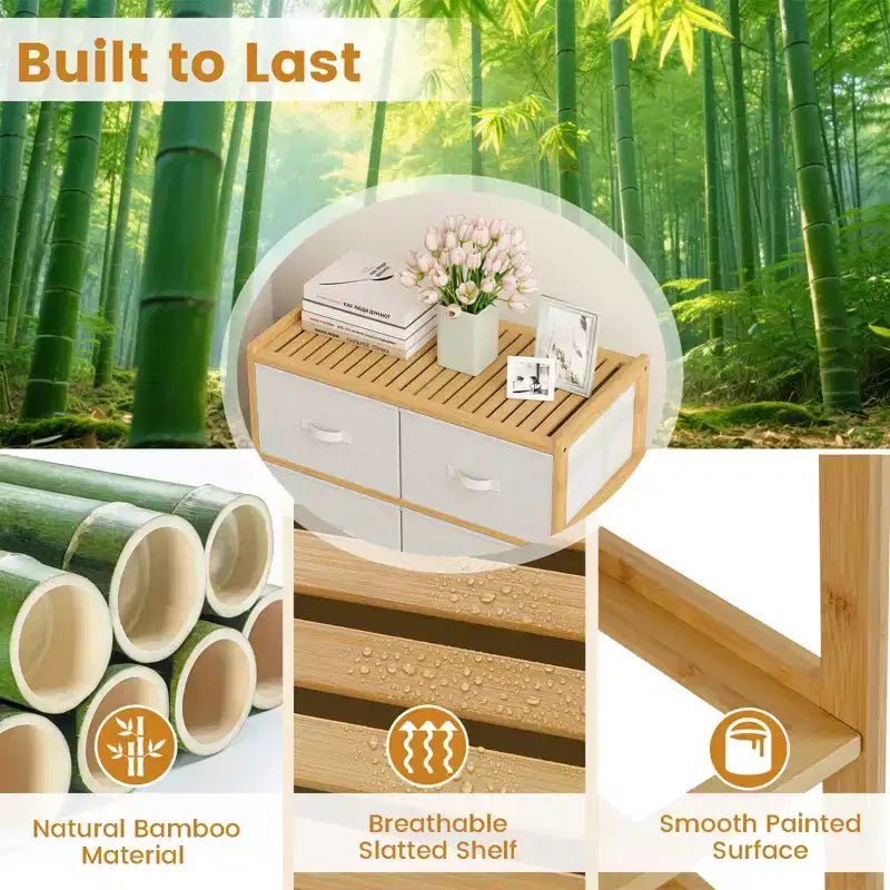 Commode en tissu avec 6 tiroirs Tour de rangement en bambou avec 6 bacs pliables en tissu