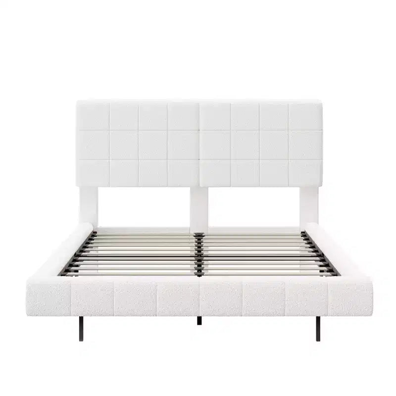 Cadre de lit plateforme rembourré lit flottant avec lumière et tête de lit, blanc