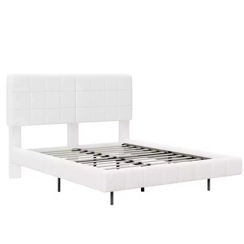 Cadre de lit plateforme rembourré lit flottant avec lumière et tête de lit, blanc