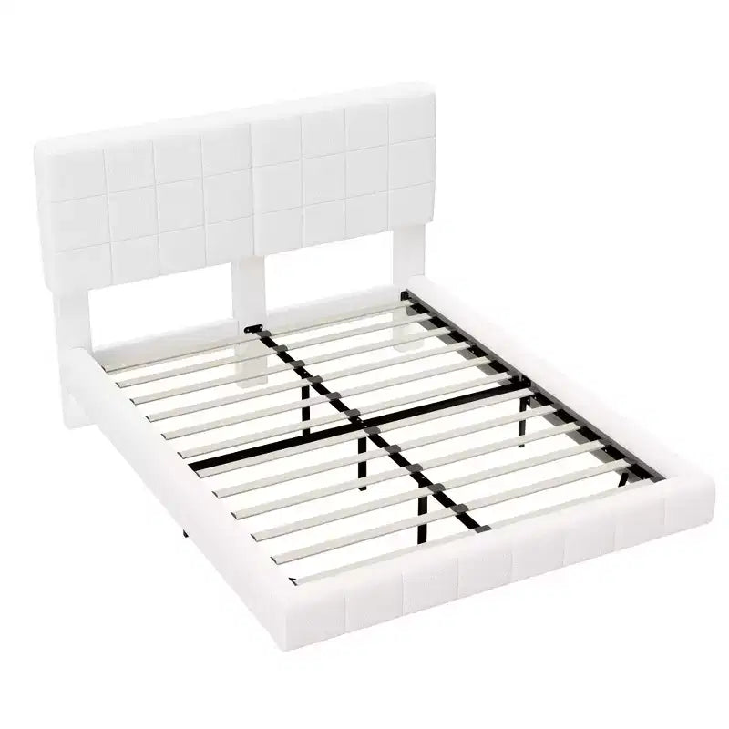 Cadre de lit plateforme rembourré lit flottant avec lumière et tête de lit, blanc