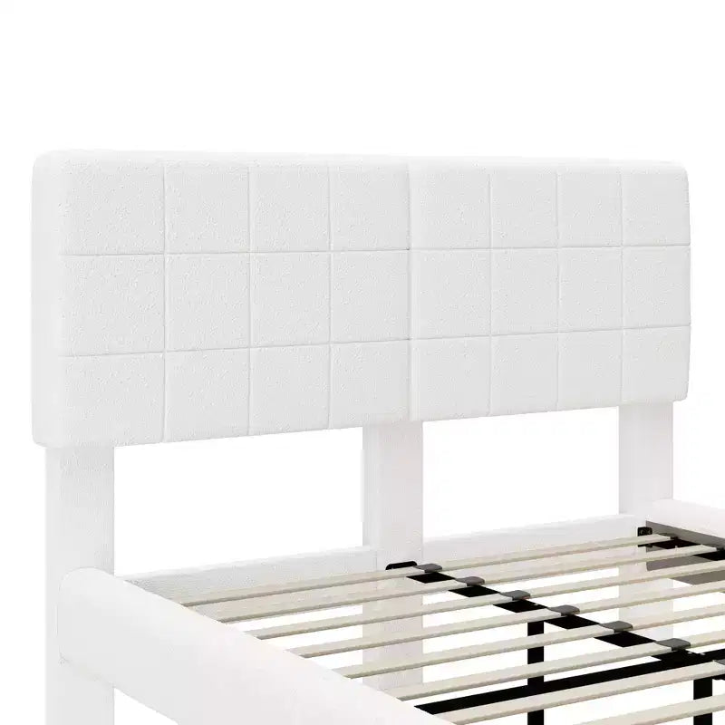 Cadre de lit plateforme rembourré lit flottant avec lumière et tête de lit, blanc