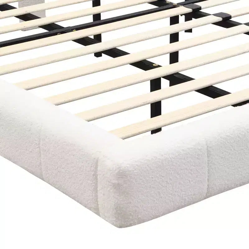 Cadre de lit plateforme rembourré lit flottant avec lumière et tête de lit, blanc