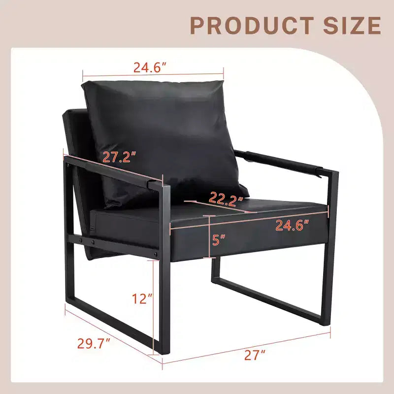 Fauteuil de salon classique en cuir PU, fauteuil capitonné avec structure en métal noir, fauteuil d'appoint ergonomique moderne pour salon, bureau