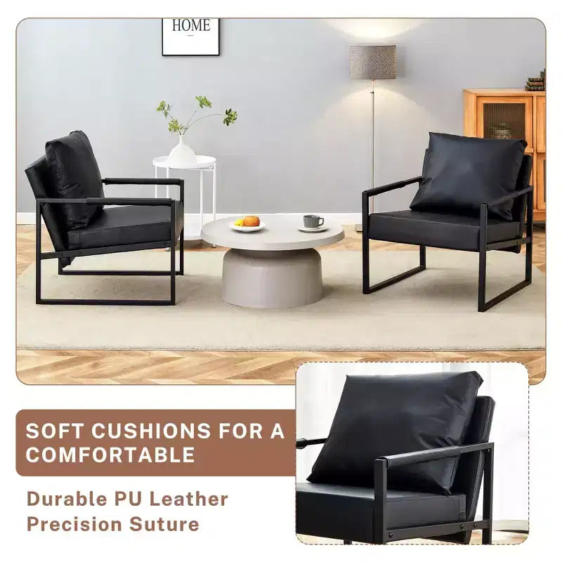 Fauteuil de salon classique en cuir PU, fauteuil capitonné avec structure en métal noir, fauteuil d'appoint ergonomique moderne pour salon, bureau