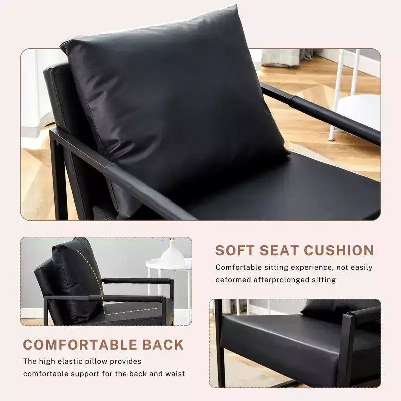 Fauteuil de salon classique en cuir PU, fauteuil capitonné avec structure en métal noir, fauteuil d'appoint ergonomique moderne pour salon, bureau