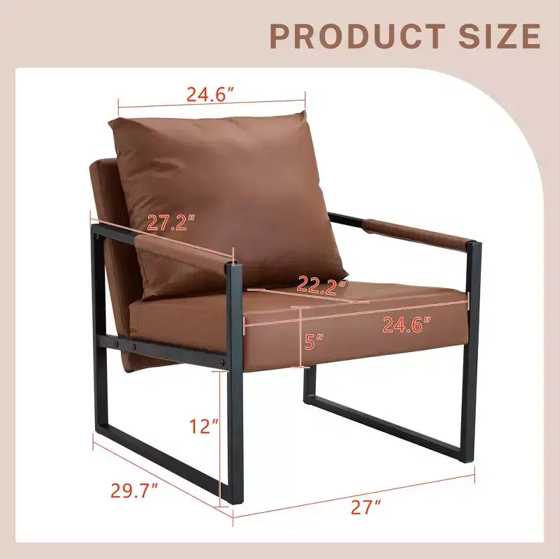 Fauteuil de salon classique en cuir PU, fauteuil capitonné avec structure en métal noir, fauteuil d'appoint ergonomique moderne pour salon, bureau