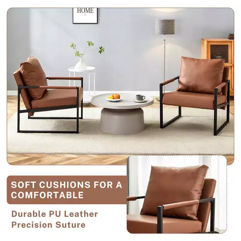 Fauteuil de salon classique en cuir PU, fauteuil capitonné avec structure en métal noir, fauteuil d'appoint ergonomique moderne pour salon, bureau