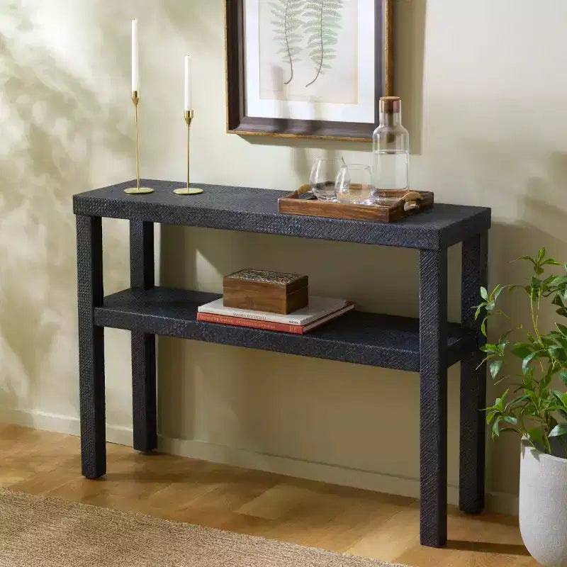 Console 2 étagères, style nautique côtier, bois avec finition laquée, table d'entrée/couloir intérieure