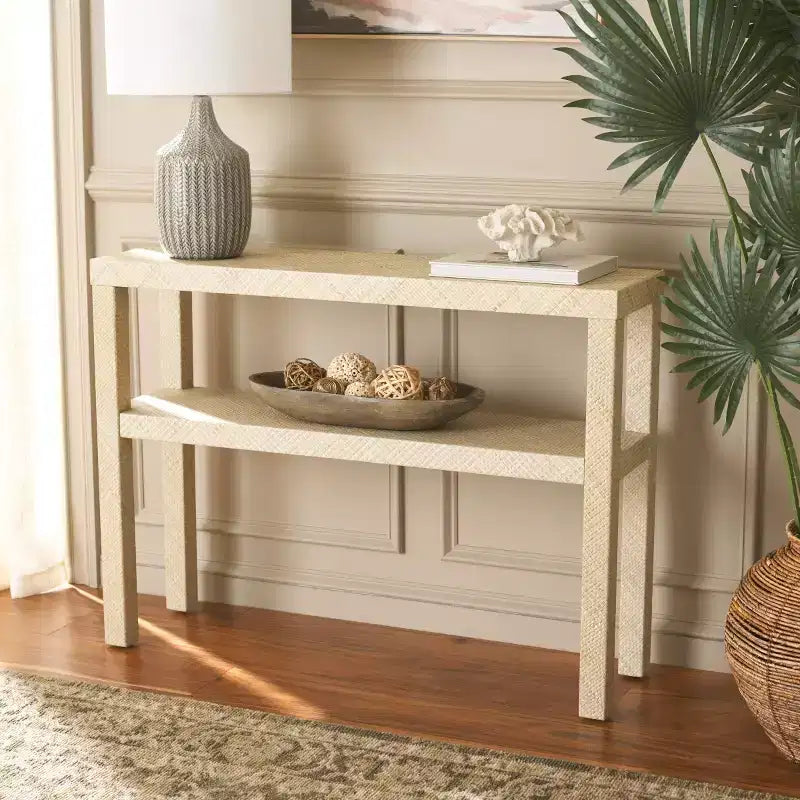 Console 2 étagères, style nautique côtier, bois avec finition laquée, table d'entrée/couloir intérieure