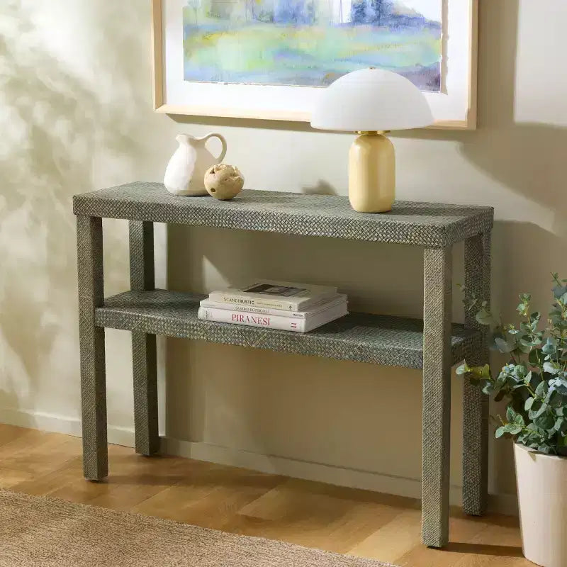 Console 2 étagères, style nautique côtier, bois avec finition laquée, table d'entrée/couloir intérieure