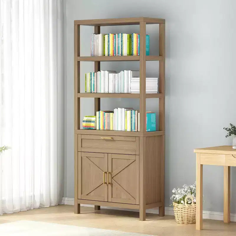Étagère de Ferme avec Portes et Tiroir, Bibliothèque Haute à 5 Niveaux