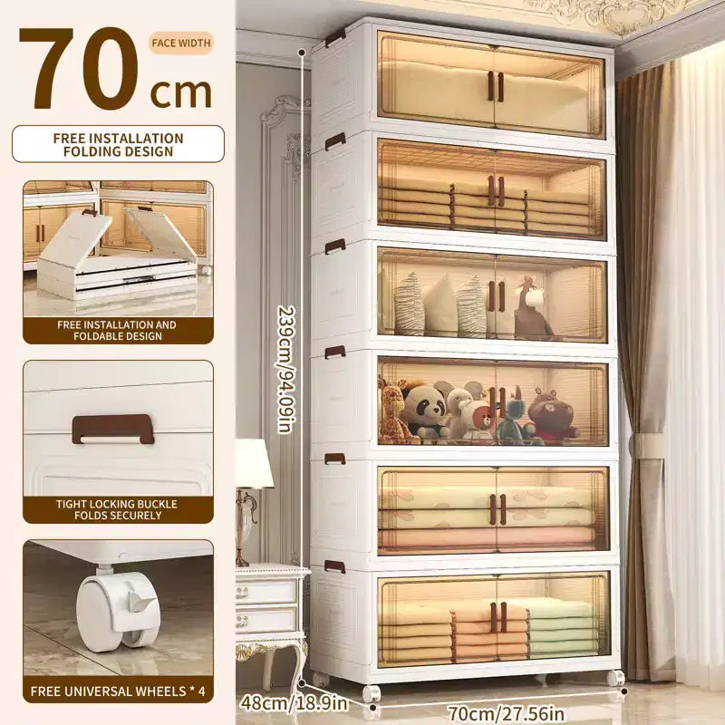 Bacs de rangement superposables et pliables avec couvercle et roulettes, 4/5/6 niveaux | Pour vêtements, pulls et serviettes (organisation de placard)