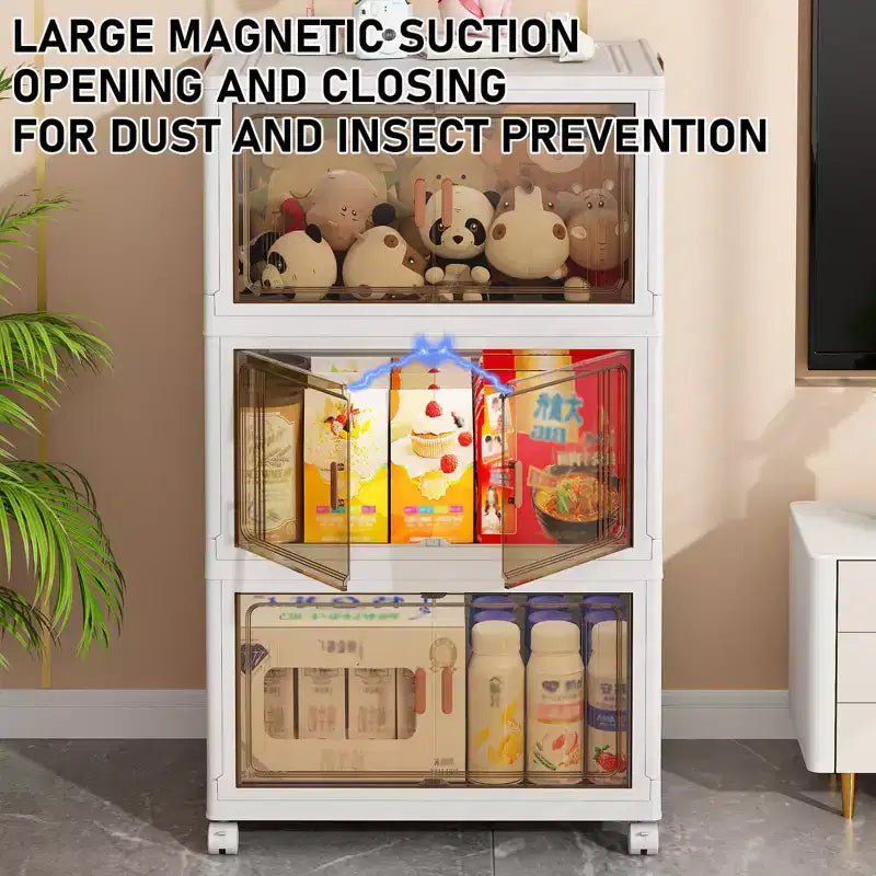 Bacs de rangement superposables et pliables avec couvercle et roulettes, 4/5/6 niveaux | Pour vêtements, pulls et serviettes (organisation de placard)