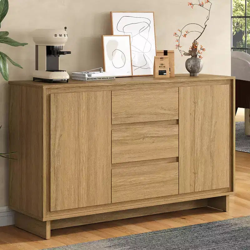 Meuble de rangement moderne avec 2 portes, 3 tiroirs et cadre décoratif