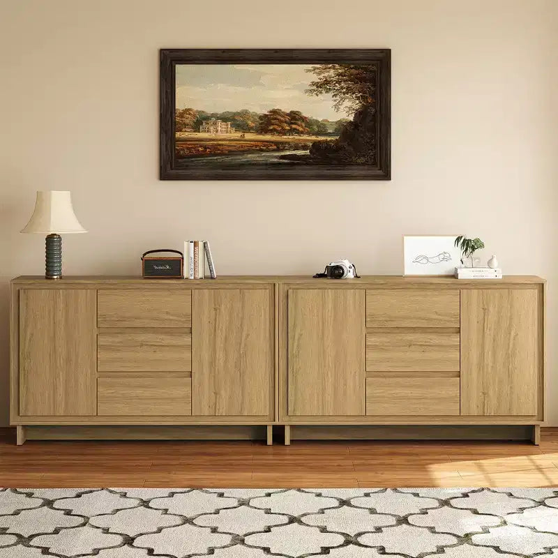 Meuble de rangement moderne avec 2 portes, 3 tiroirs et cadre décoratif