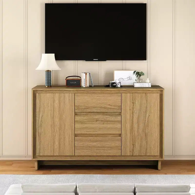 Meuble de rangement moderne avec 2 portes, 3 tiroirs et cadre décoratif