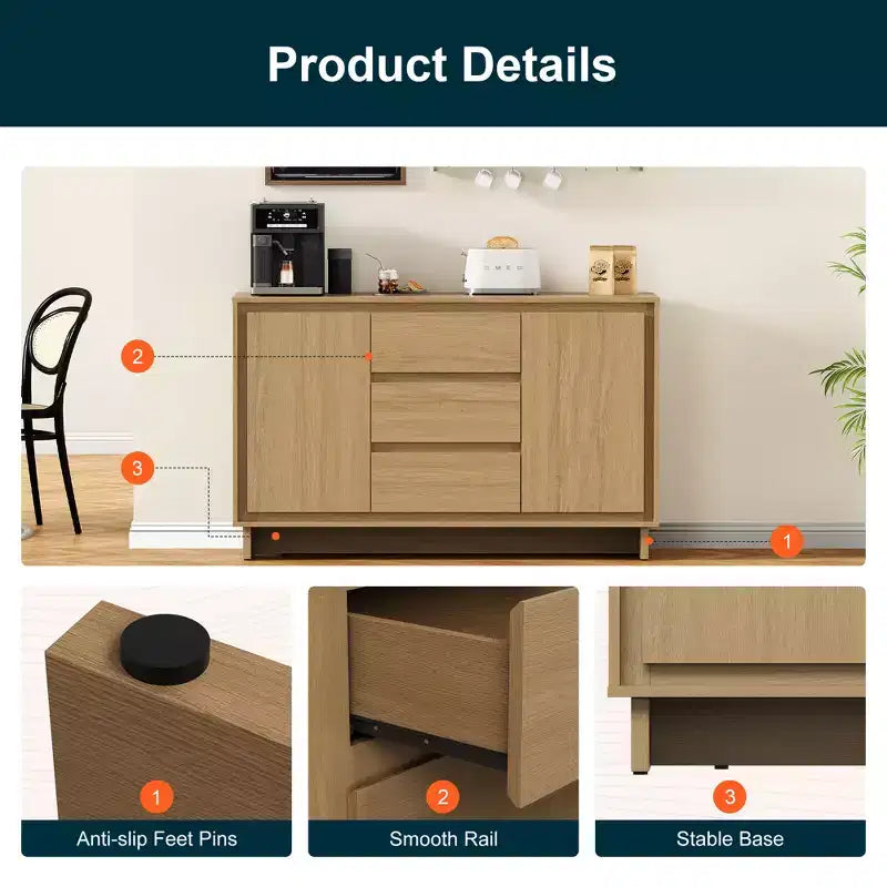 Meuble de rangement moderne avec 2 portes, 3 tiroirs et cadre décoratif