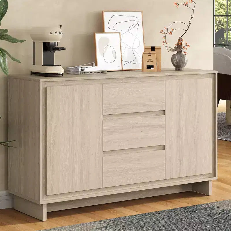 Meuble de rangement moderne avec 2 portes, 3 tiroirs et cadre décoratif