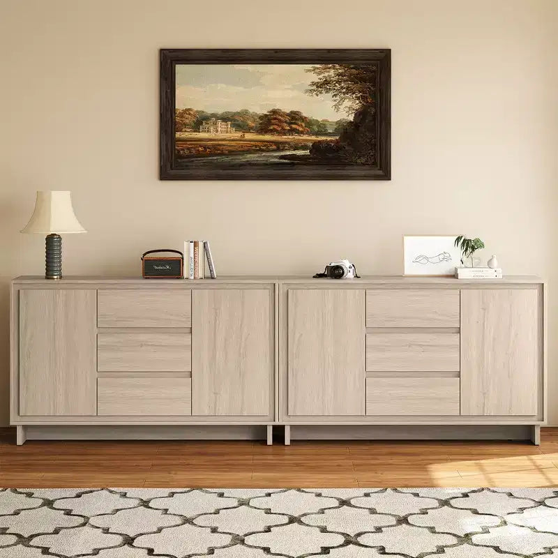 Meuble de rangement moderne avec 2 portes, 3 tiroirs et cadre décoratif