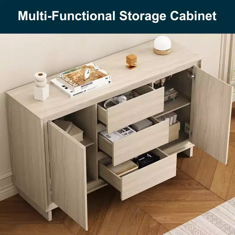 Meuble de rangement moderne avec 2 portes, 3 tiroirs et cadre décoratif