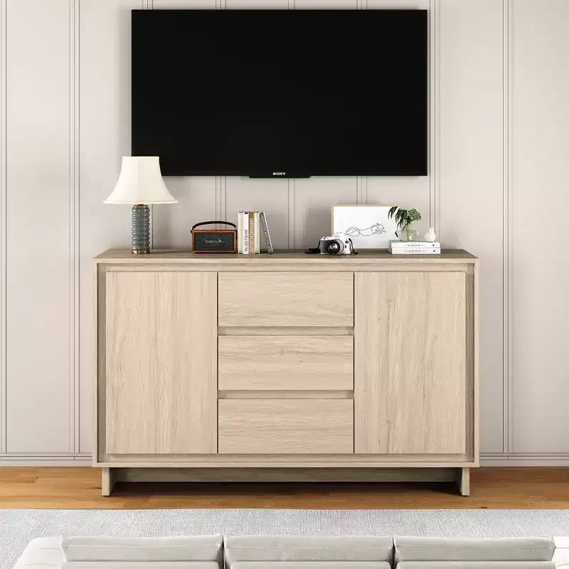 Meuble de rangement moderne avec 2 portes, 3 tiroirs et cadre décoratif