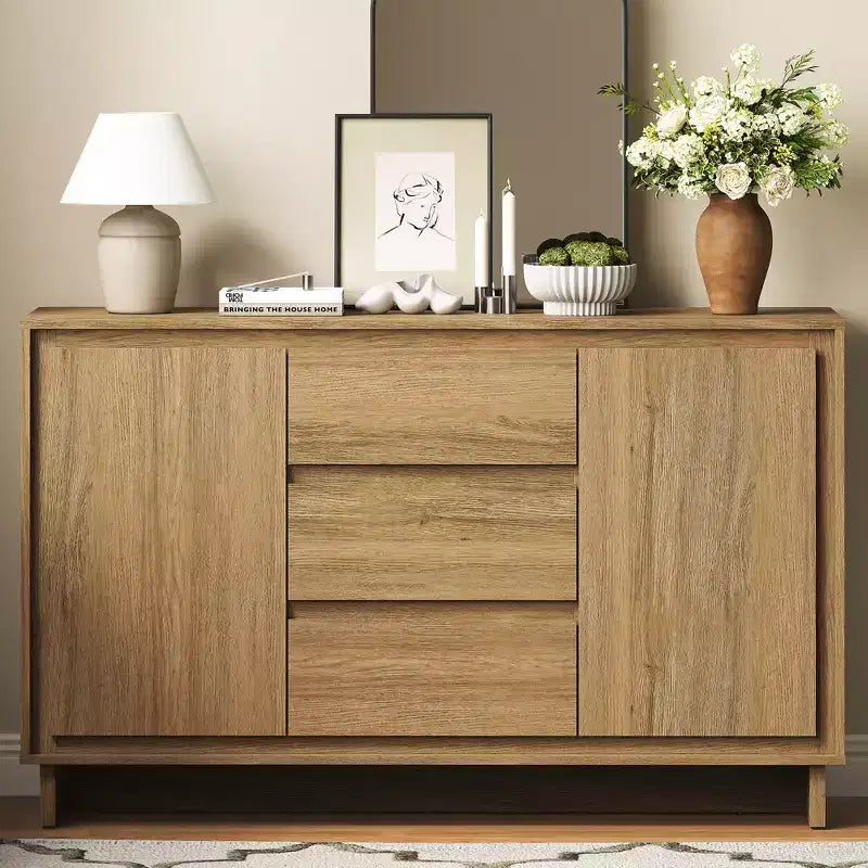 Meuble de rangement moderne avec 2 portes, 3 tiroirs et cadre décoratif