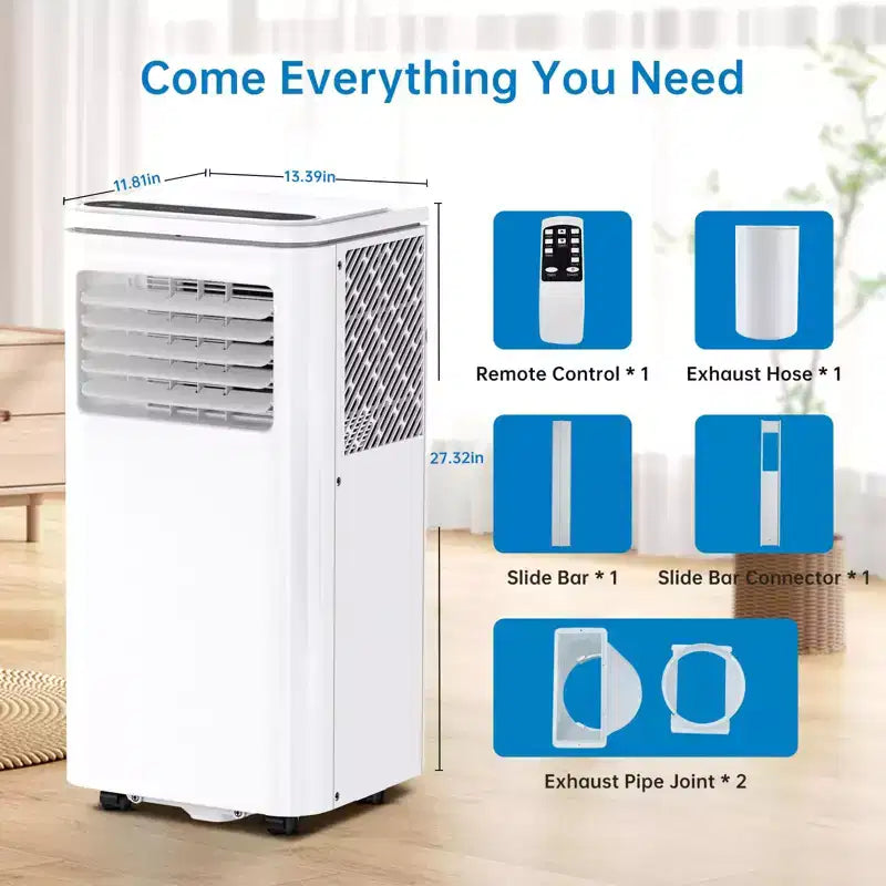 Climatiseur portable 10 000 BTU, Climatiseur de maison avec télécommande pour pièce jusqu'à 42 m², fonctions 3-en-1/minuterie 24h/roulettes